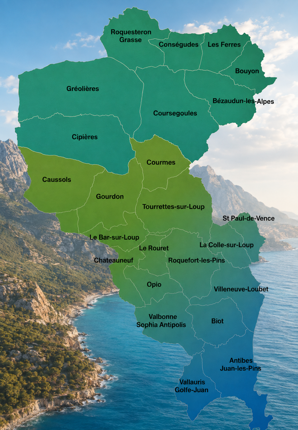 Carte de la Communauté d’Agglomération Sophia Antipolis